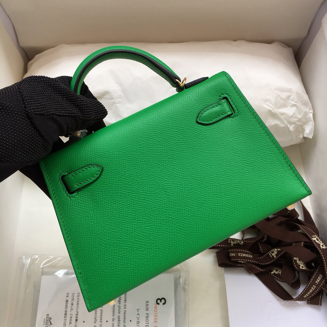 Hermes Kelly Mini II Bag 19CM In Green Epsom Leather